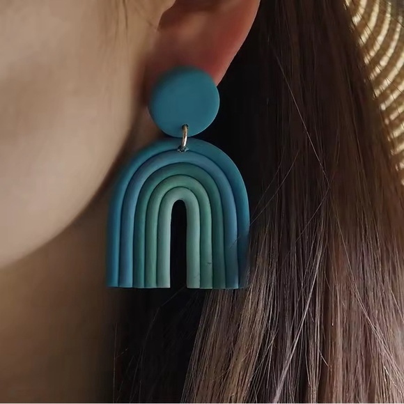 Boho Rainbow Arch Dangle Studs - Handmade Earrings - Picture 4 of 5